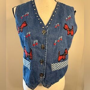 Casual Bossy denim vest embroidered dog & musical notes SZ SM
